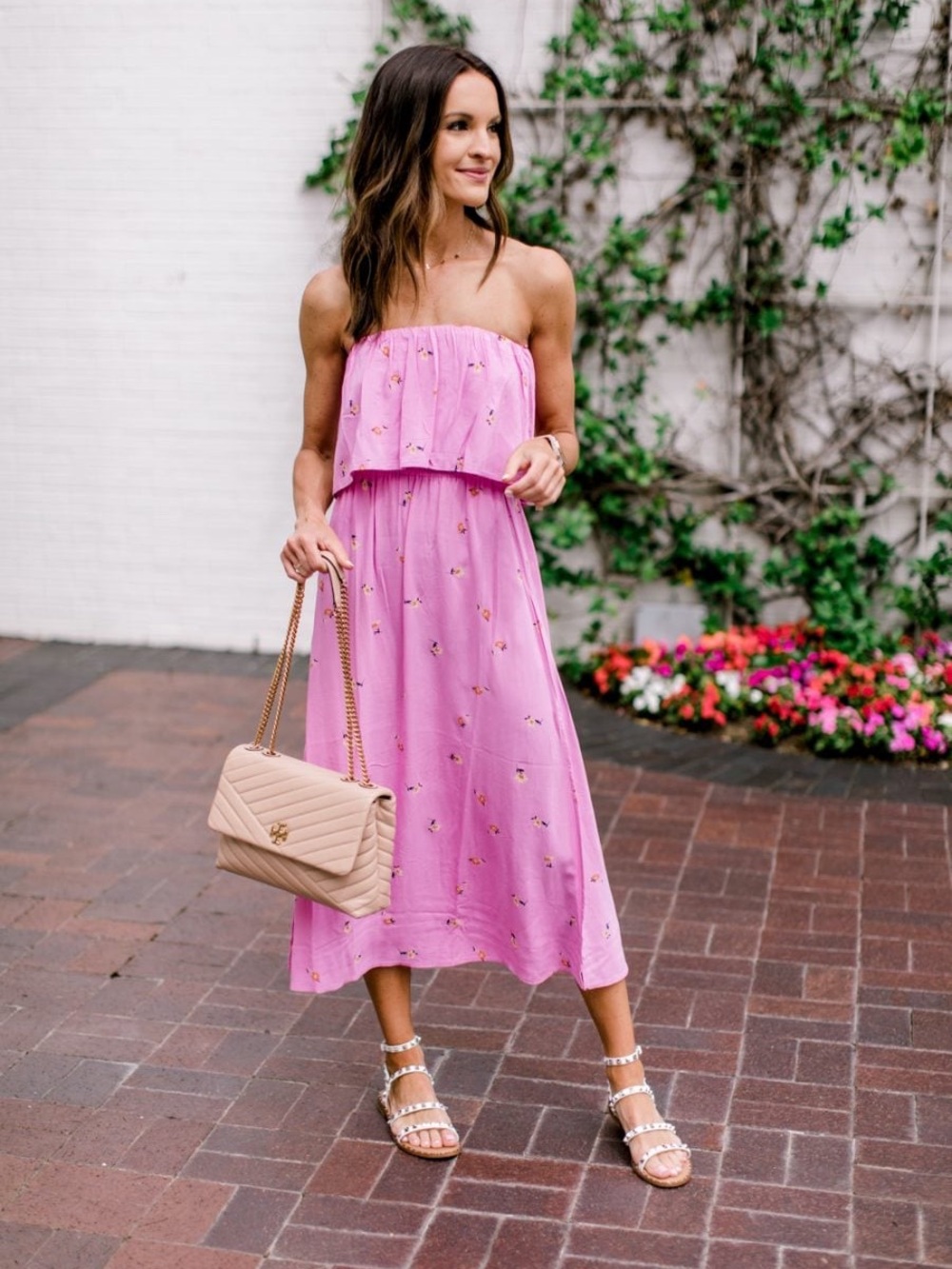 O'Neill Pink Strapless Floral Midi Dress